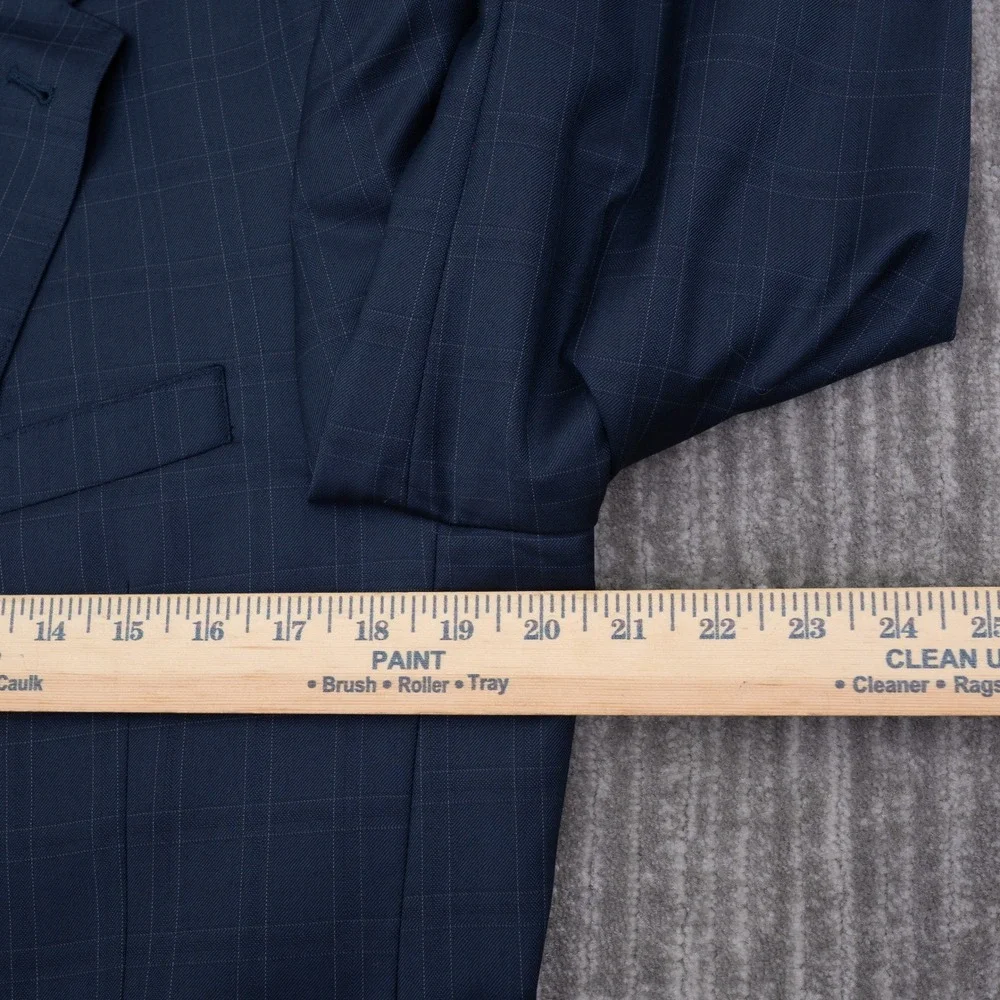 Jos A Bank Mens Navy Blue Windowpane 100% Wool 2 Button Blazer Sport Coat 40 LG